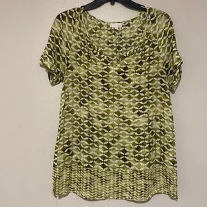 J. Jill Tie Dye 100% Rayon Ombre Geometric Pattern Short Sleeve Blouse - Size S